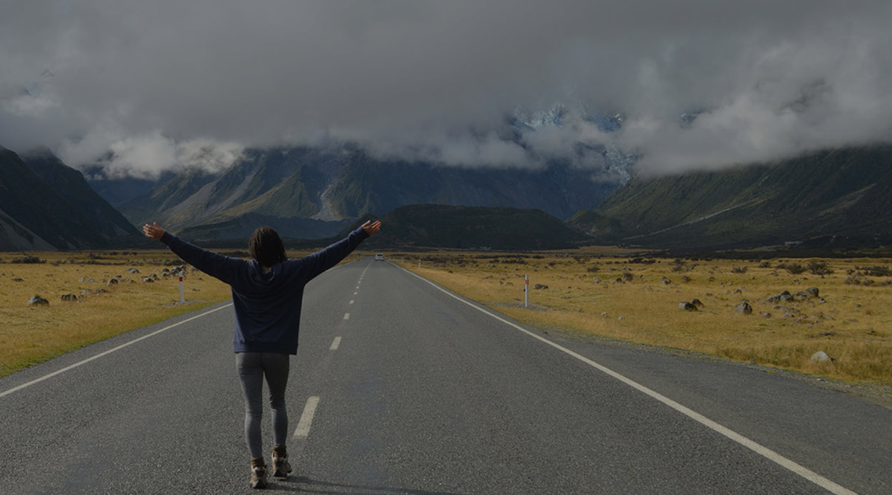 Student on road in New Zealand